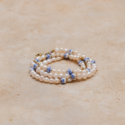 Flower Tile Pearl Bracelet Silber