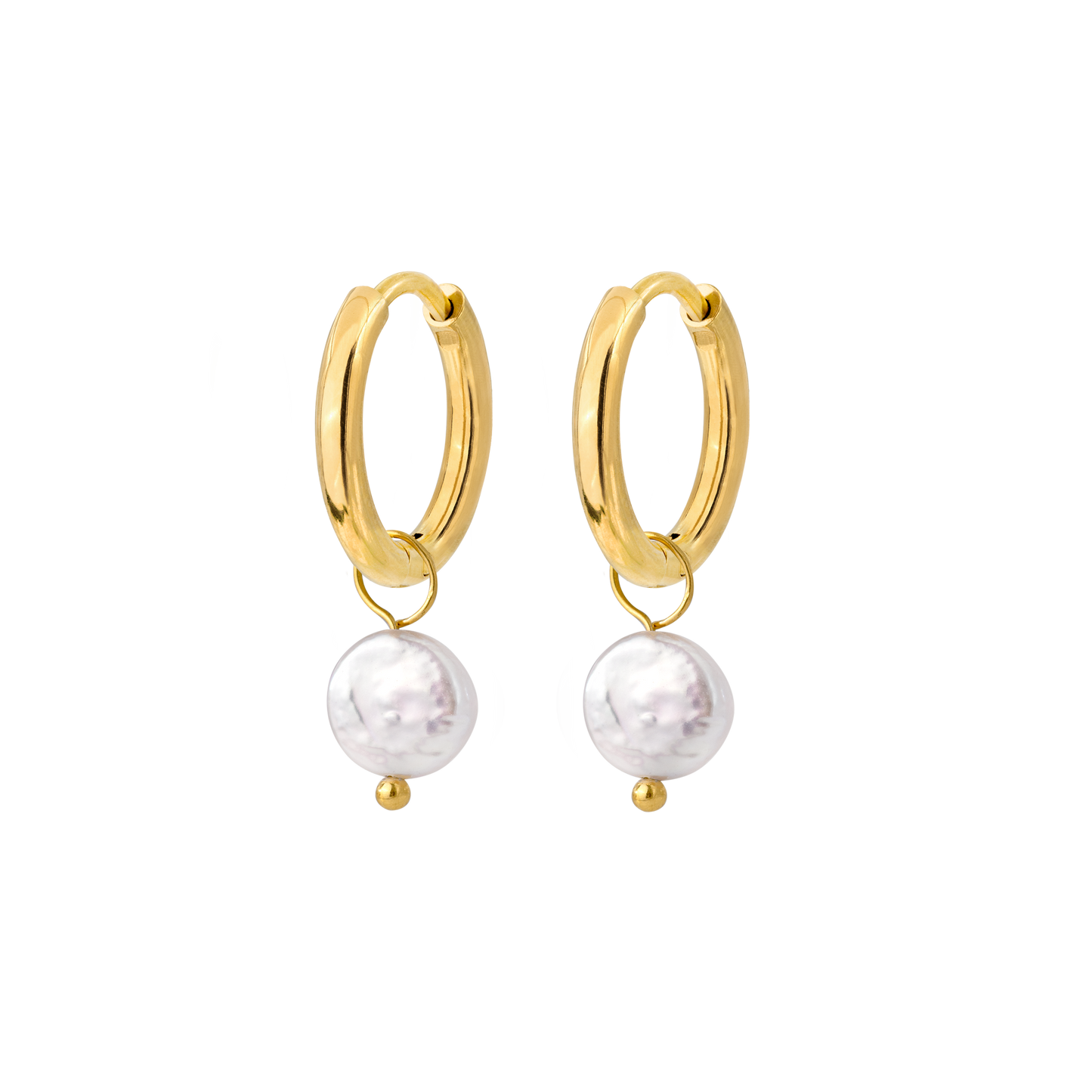 Disc Pearl Hoop Set Small Gold