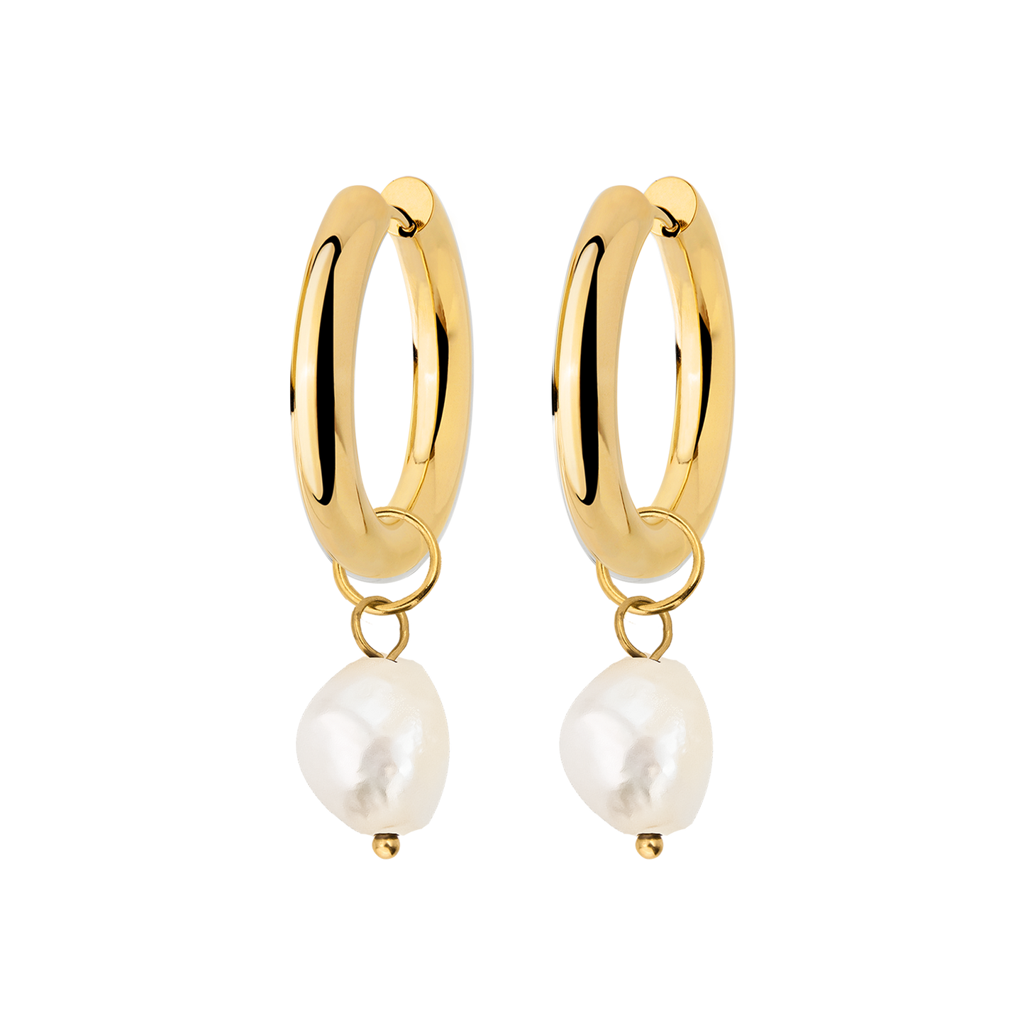 Chunky Pearl Hoop Set Gold