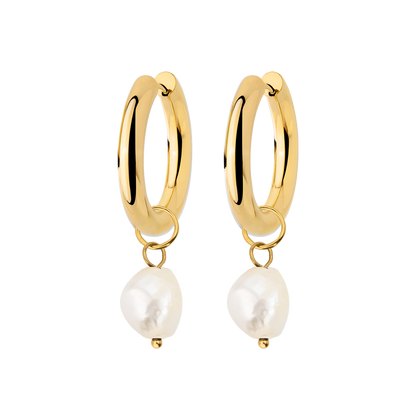 Chunky Pearl Hoop Set Gold