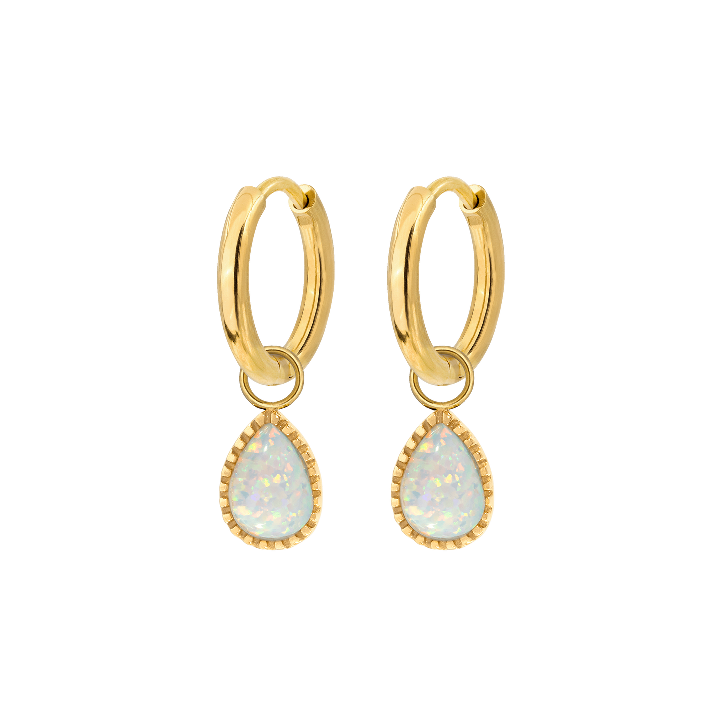 Opal Tear Hoop Set Small Gold