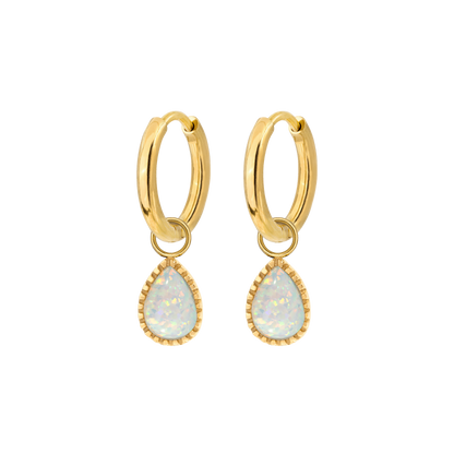 Opal Tear Hoop Set Small Gold