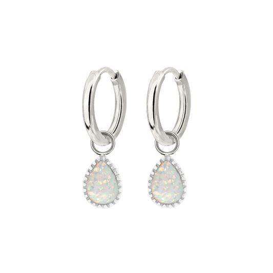 Opal Tear Hoop Set Small Silber