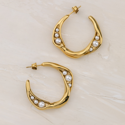 Branch Pearl Hoop Studs Silber