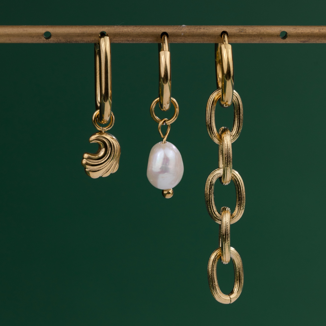 Chunky Pearl Hoop Set Small Gold