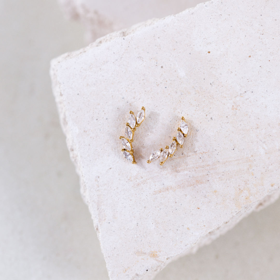 Sparkle Leaf Studs Gold