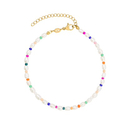 Rainbow Pearl Anklet Gold