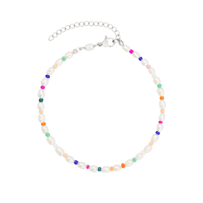 Rainbow Pearl Anklet Silber