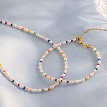 Rainbow Pearl Anklet Silber