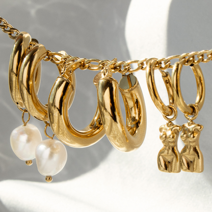 Chunky Pearl Hoop Set Gold